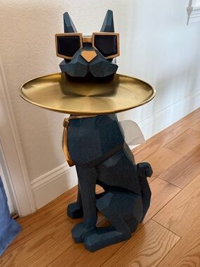 Modern Geometric Dog Accent Table with Gold Tray
